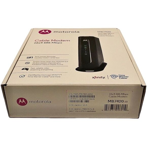 MOTOROLA MB7420 16x4 686Mbps DOCSIS 3.0 Cable Modem (New) Black Color Open Box - Picture 2 of 5